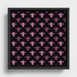 Pink Glitter Bees Pattern Framed Canvas