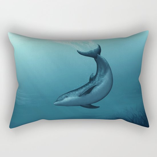 "Siren of the Blue Lagoon" by Amber Marine ~ Dolphin Art, Digital Painting, (c) 2015 Rectangular Pillow