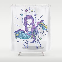 Mermaid Riding Unicorn Shower Curtain
