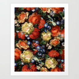 Lush Baroque Midnight Botanical Poppies Flower Garden Art Print