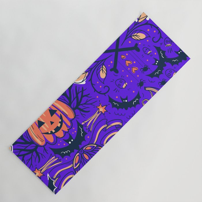 Halloween Pumpkin Scary Design Pattern Blue Yoga Mat