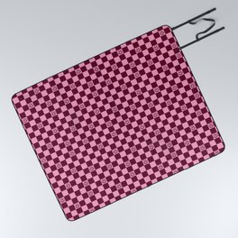 Smiley Faces On Checkerboard (Pink & Wine Burgundy)  Picnic Blanket