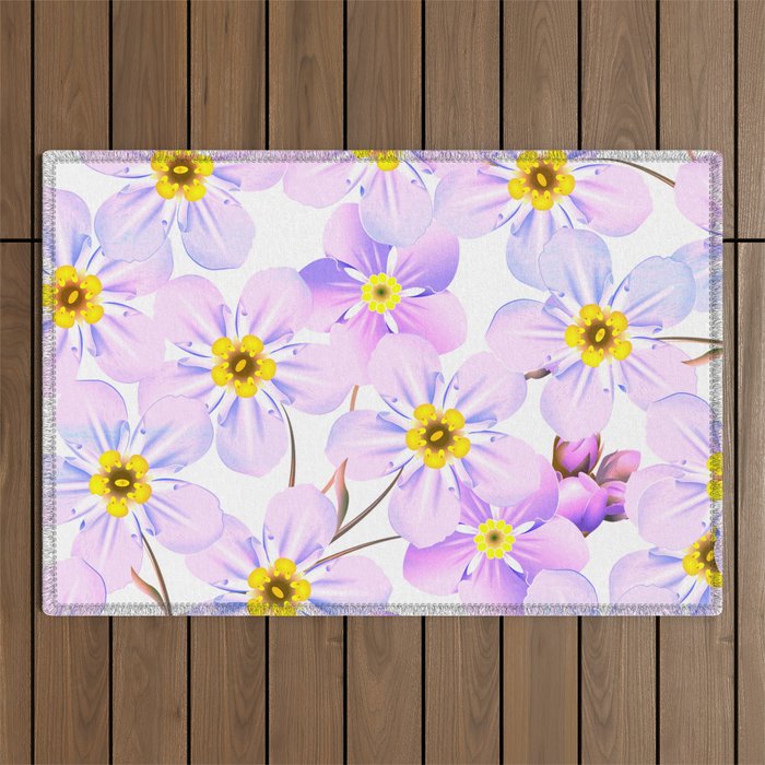 Abstract lavender pink lilac yellow floral pattern Outdoor Rug
