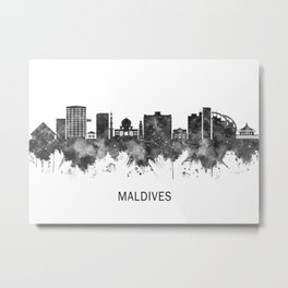 Maldives Skyline BW Metal Print