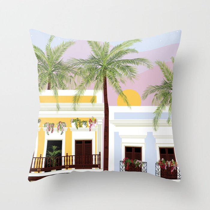 Puerto Rico Houses in the Sunset Throw Pillow