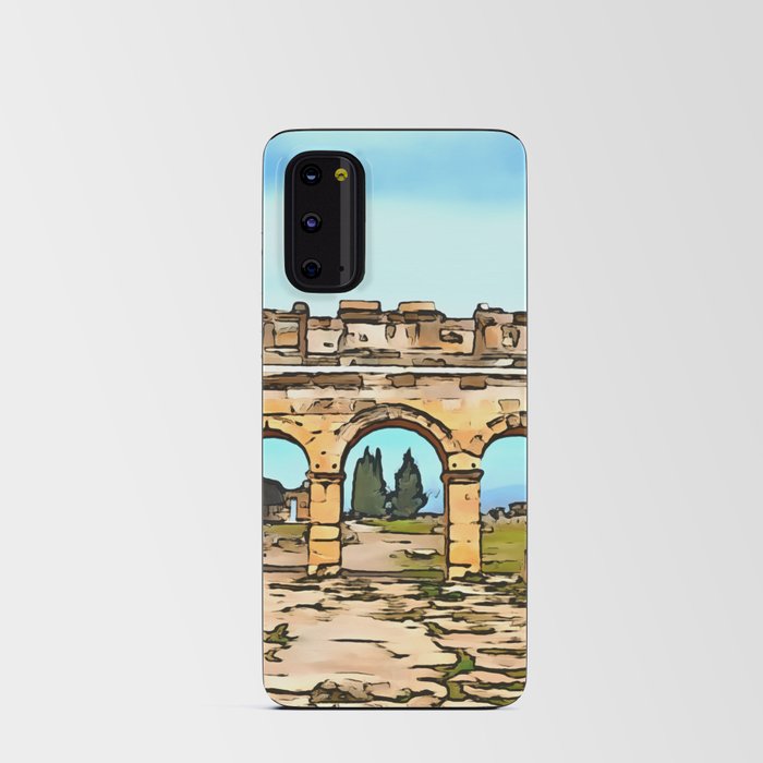 Frontinus Gate in Hierapolis, Pamukkale Black Outline Art Android Card Case