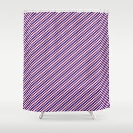[ Thumbnail: Dark Slate Blue & Light Pink Colored Stripes/Lines Pattern Shower Curtain ]