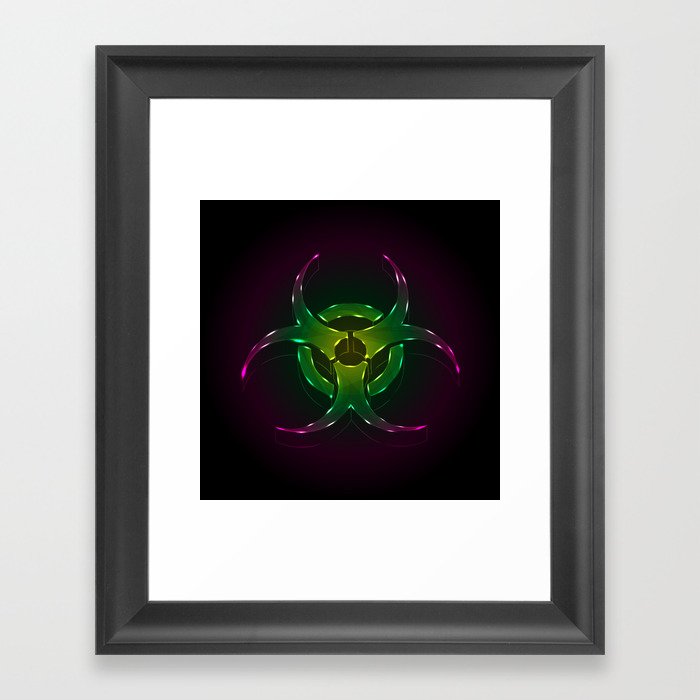 An illustration of a fluorescent biohazard symbol.  Framed Art Print