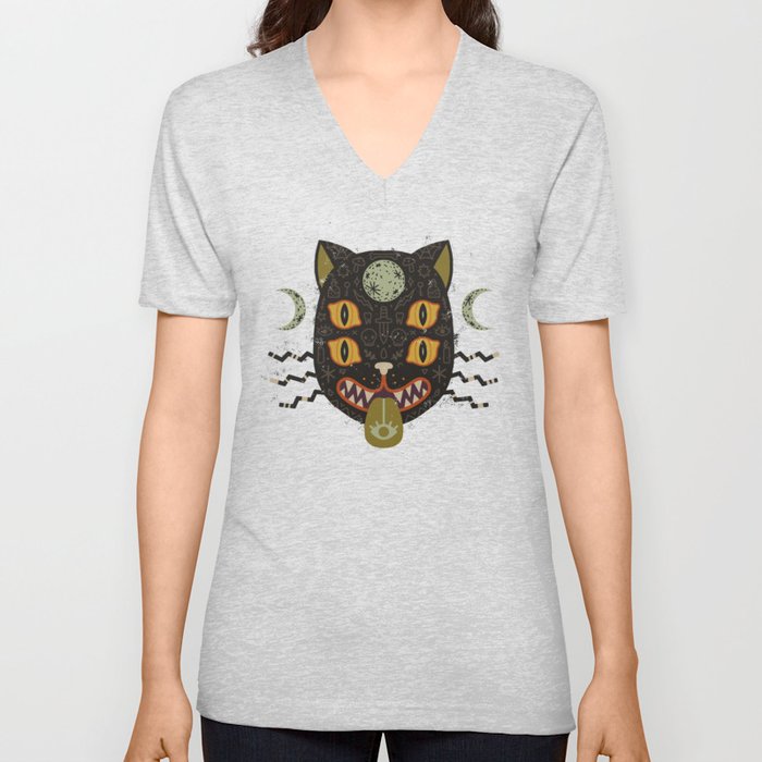 Spooky Cat V Neck T Shirt