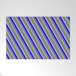 [ Thumbnail: Grey, Light Grey & Blue Colored Striped/Lined Pattern Welcome Mat ]
