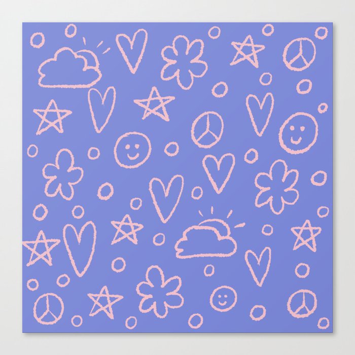 Girly Whiteboard Doodles - purple blue and light pink Canvas Print