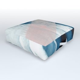 Forward: a pretty minimal abstract piece in pink blue and white by Alyssa Hamilton Art Outdoor Floor Cushion