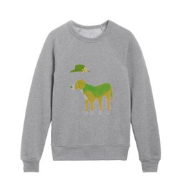Dog and a Flying Hat - Green and Yellow Kids Crewneck