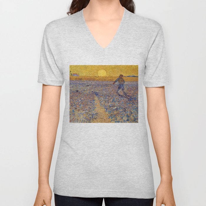 Vincent van Gogh - Sower with Setting Sun V Neck T Shirt