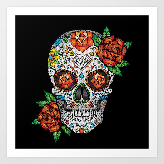 Sugar Skull Day Of The Dead Art Print By Folknfunky Society6