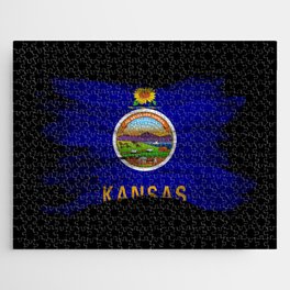 Kansas state flag brush stroke, Kansas flag background Jigsaw Puzzle