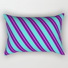 [ Thumbnail: Purple and Turquoise Colored Lined/Striped Pattern Rectangular Pillow ]