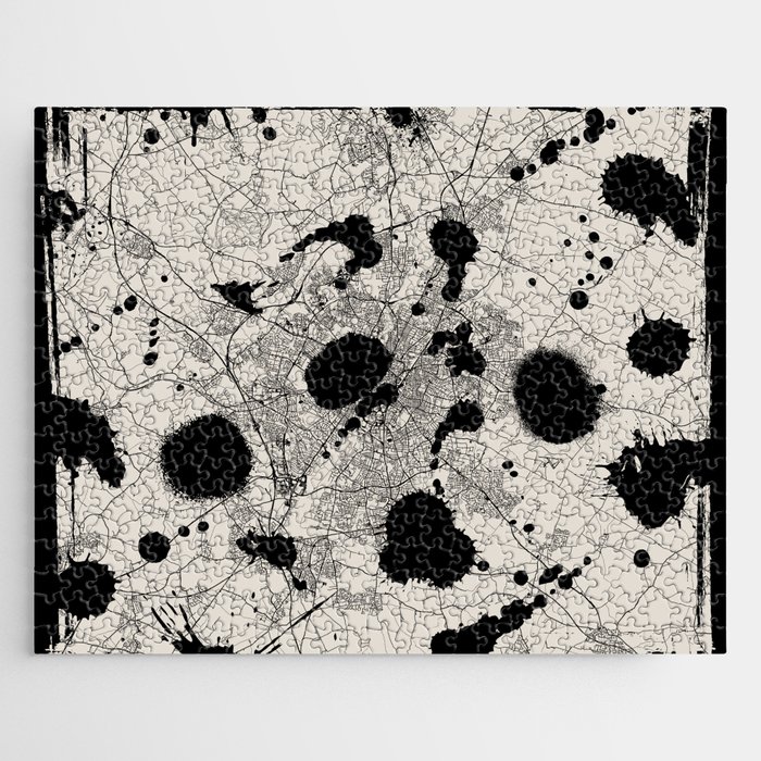 England, Leicester - Artistic Map - Black and White Jigsaw Puzzle