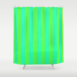 [ Thumbnail: Cyan and Green Colored Lined Pattern Shower Curtain ]