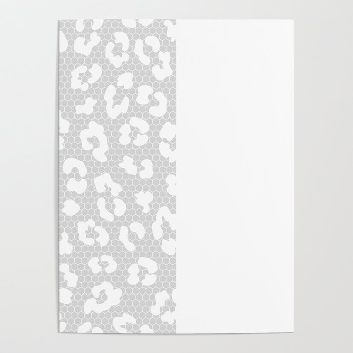 White Leopard Print Lace Vertical Split on Silver Grey Poster