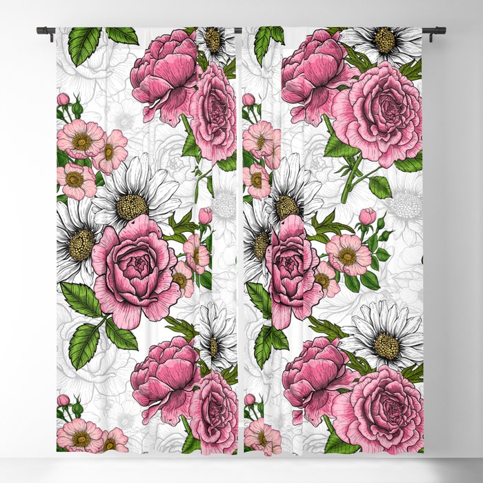 Summer bouquets - pink roses, daisies and wild roses Blackout Curtain