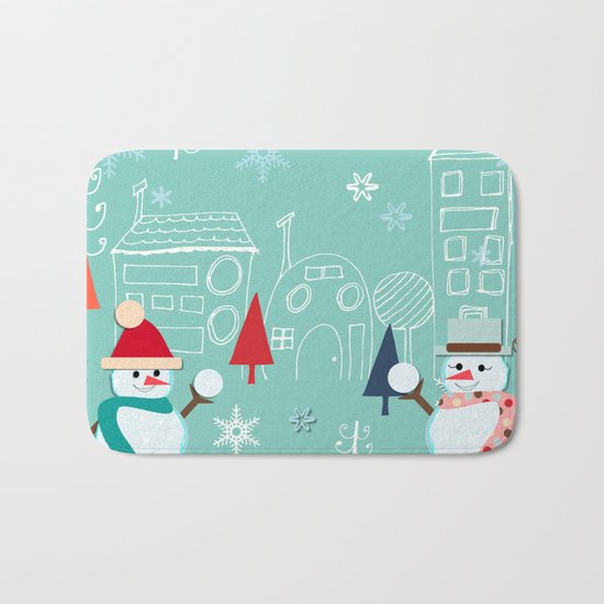 winter fun blue Bath Mat