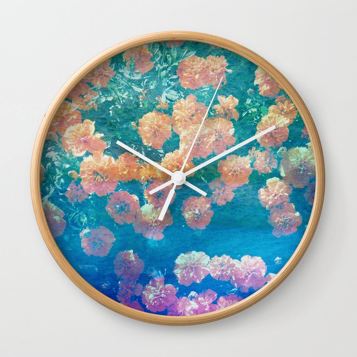 muted orange floral vintage photo effect Wall Clock