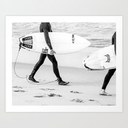 Surfers II Modern and Vintage Beach Aesthetic Photography of Cool Artsy Black White Surfboard Art Print