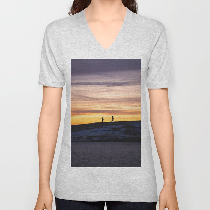 Arctic Sunset Walk V Neck T Shirt