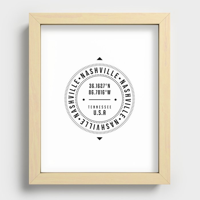 Nashville, Tennessee, USA - 1 - City Coordinates Typography Print - Classic, Minimal Recessed Framed Print