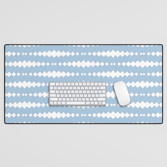 Pale Blue and White Geometric Horizontal Striped Pattern Desk Mat