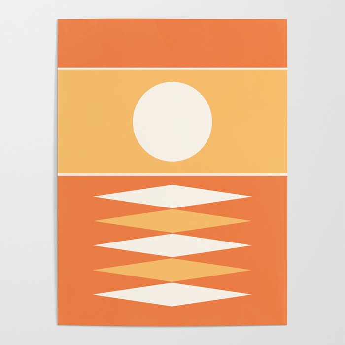 Abstract Geometric Sunrise 3 in Yellow orange green  Poster