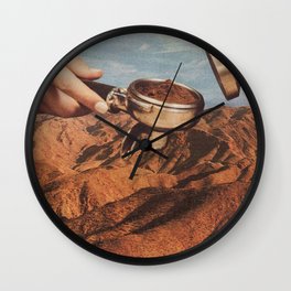 Barista Coffee County Wall Clock | Quirky, Surreal, Food, Barista, Collage, Latte, Vertigo Artography, Cafe, Hills, Landscape 
