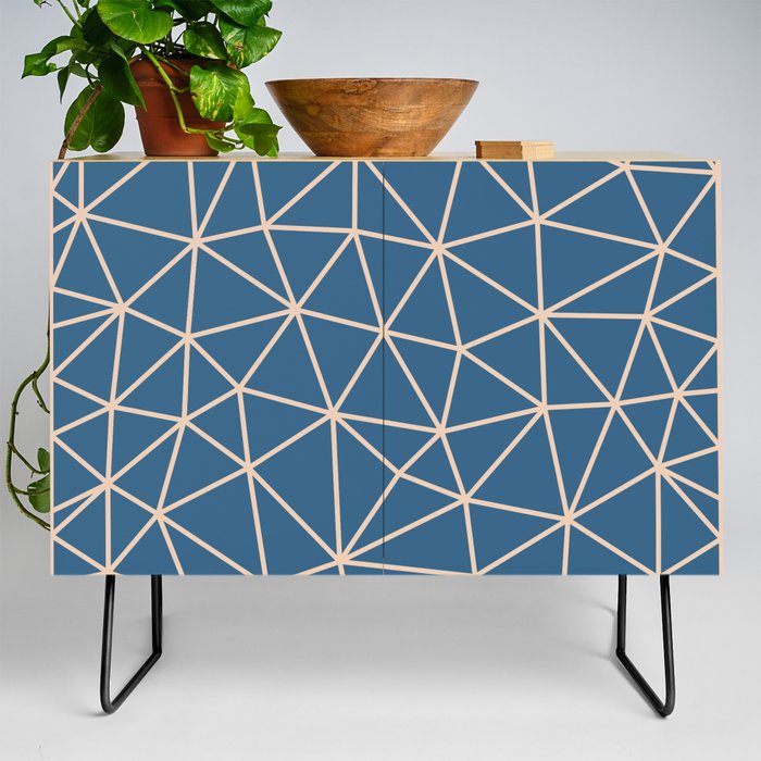 Navy Blue & Cream Geometric Triangle Abstract Pattern Design Credenza