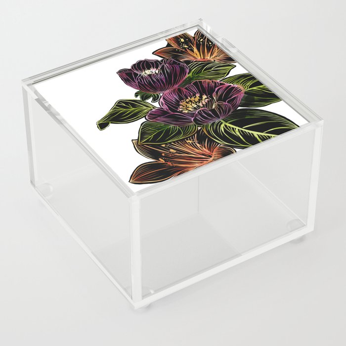 4 Flower Bouquet Linocut Acrylic Box