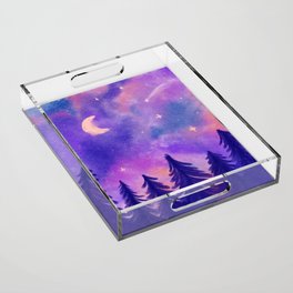 Blue Fantasy Starry Night in the Woods Acrylic Tray