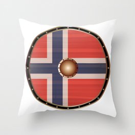 Round Viking Shield With Norwegian Flag Throw Pillow