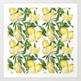 Summer lemons and lemon blossom pattern Art Print
