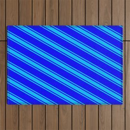 [ Thumbnail: Blue & Deep Sky Blue Colored Lines/Stripes Pattern Outdoor Rug ]