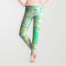 bright yellow and green blue distressed painted brick wall ambient decor rustic brick effect Leggings