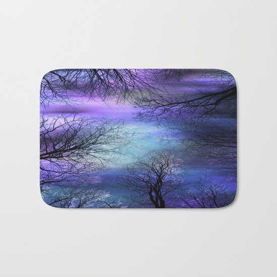 Black Trees Purple Blue Abstract Sky Bath Mat