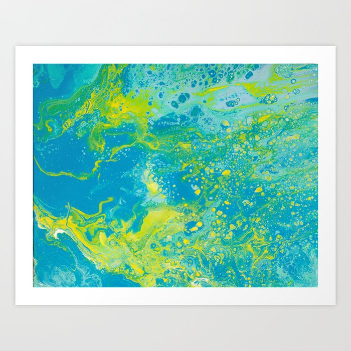 Fluid Art Acrylic Painting Pour 15 Blue Yellow Green Blended