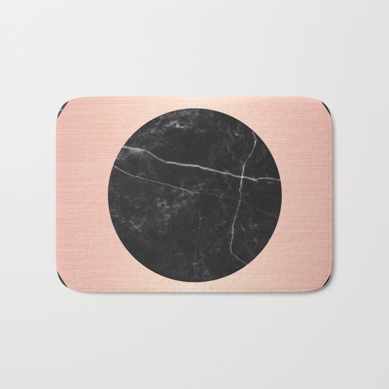 Black Marble with Pink Circle Bath Mat