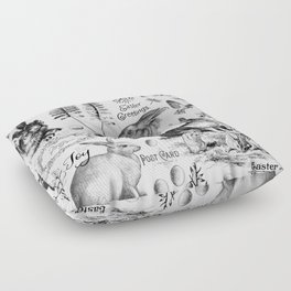 Black And White Vintage Easter And Spring Pattern Floor Pillow
