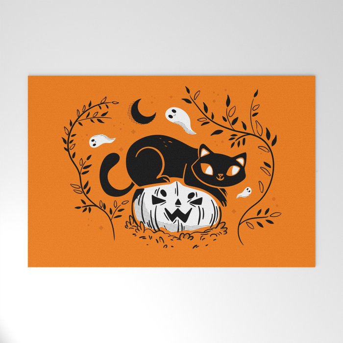 Spooky Cat - Mid Century Vintage Orange Welcome Mat