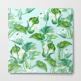 Green Pothos - pattern Metal Print | Blue, Green Pothos Pattern, Botanical, Green, Plant, Artbyjennyleaf, Vacation, Garden, Vines, Leaf 