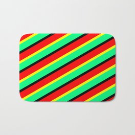 [ Thumbnail: Yellow, Green, Black & Red Colored Pattern of Stripes Bath Mat ]