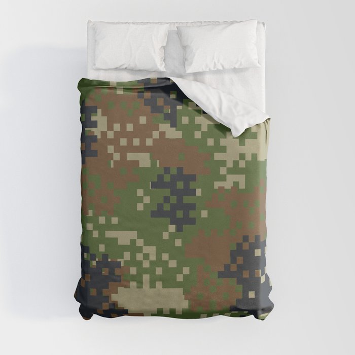 Pixel Woodland Camo Camouflage Pattern Duvet Cover