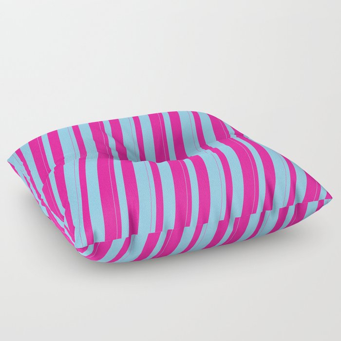 Sky Blue & Deep Pink Colored Striped Pattern Floor Pillow