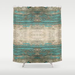 Rustic Wood - Weathered Wooden Plank - Beautiful knotty wood weathered turquoise paint Shower Curtain